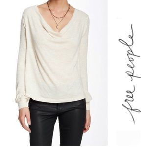 Free People scoop neck long sleeve top, cream w/glittery gold sewn in, Large